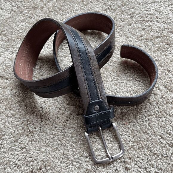 VTG Bronzino Italian Leather Belt Brown Black Stripe 38/95 Made in Italy - Picture 3 of 11